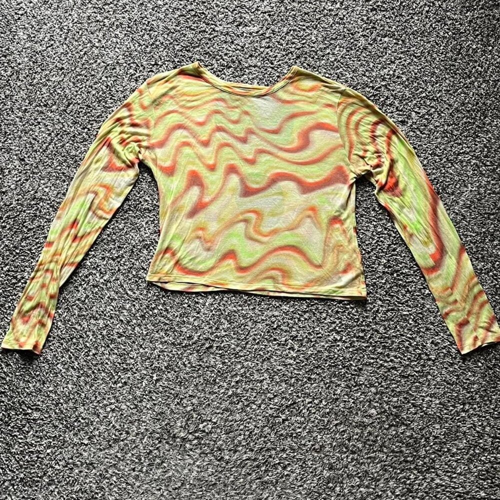 Paloma Wool Yellow & Red L/S Backless Top Women L Retro Psychedelic Futuristic